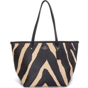 Coach Zip Top Tote with Zebra Print